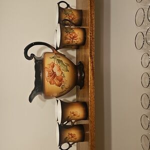 Antique Warwick Ioga Floral Ceramic Pitcher and Mug Set